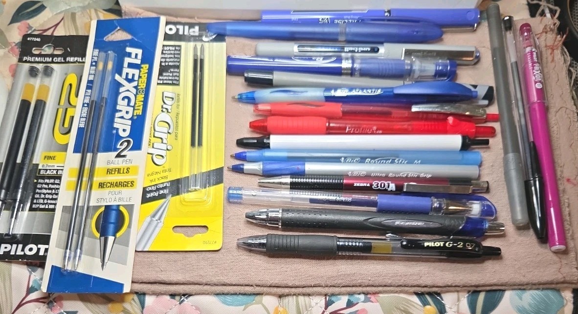 Lot Of 18+ Pens And 3 Pkgs. Pen Refills. All Different Brands Bic, Pilot More