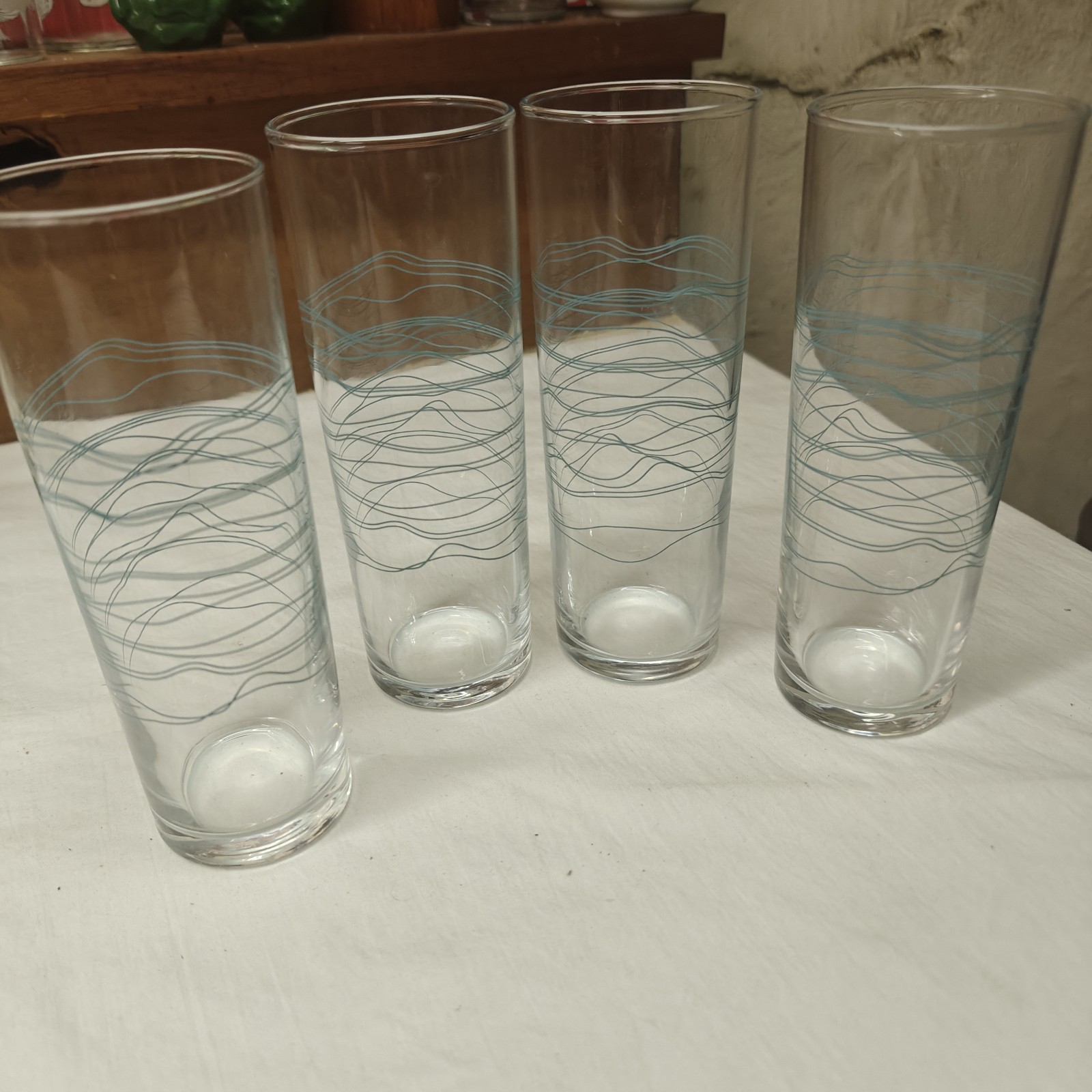 VTG MCM-IKEA Cream Atomic Wave Tom Collins Highball Glasses 6½” Set Of Four