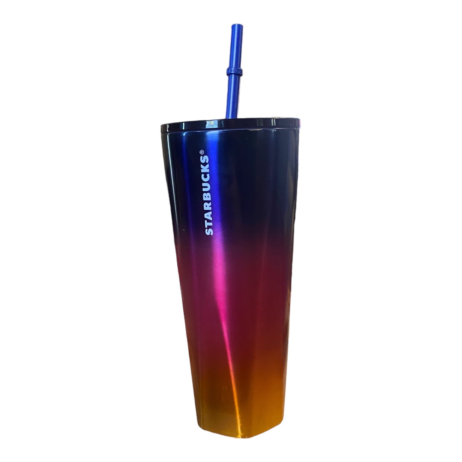 Starbucks 24 oz Orange Pink Blue Gradient Stainless Steel Tumbler Cup Cold Hot