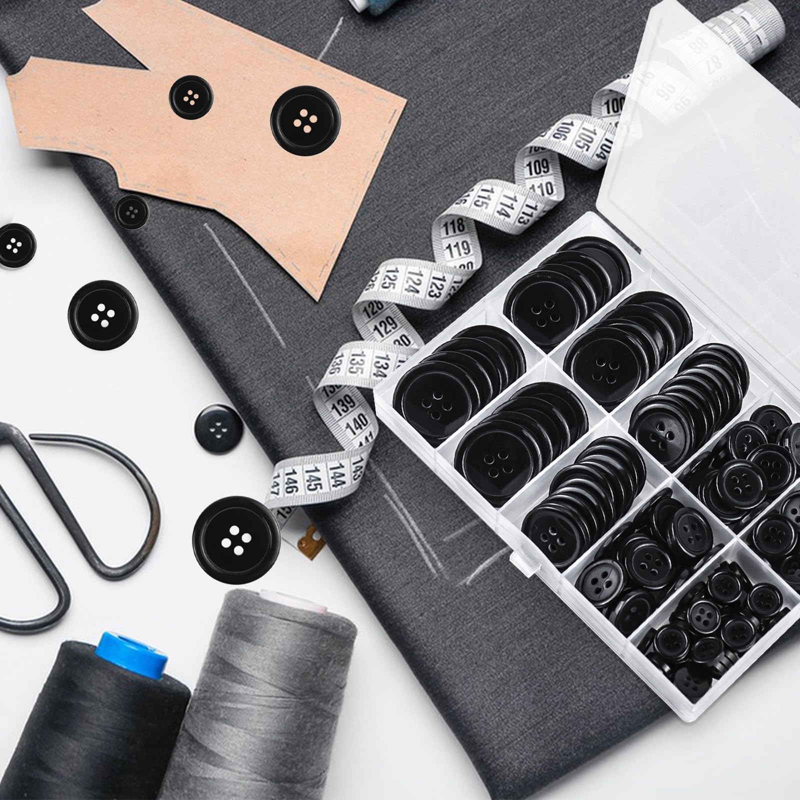 160 Pcs Black Sewing Buttons,5 Sizes Mixed Sewing Button,Craft Buttons,Shirt But