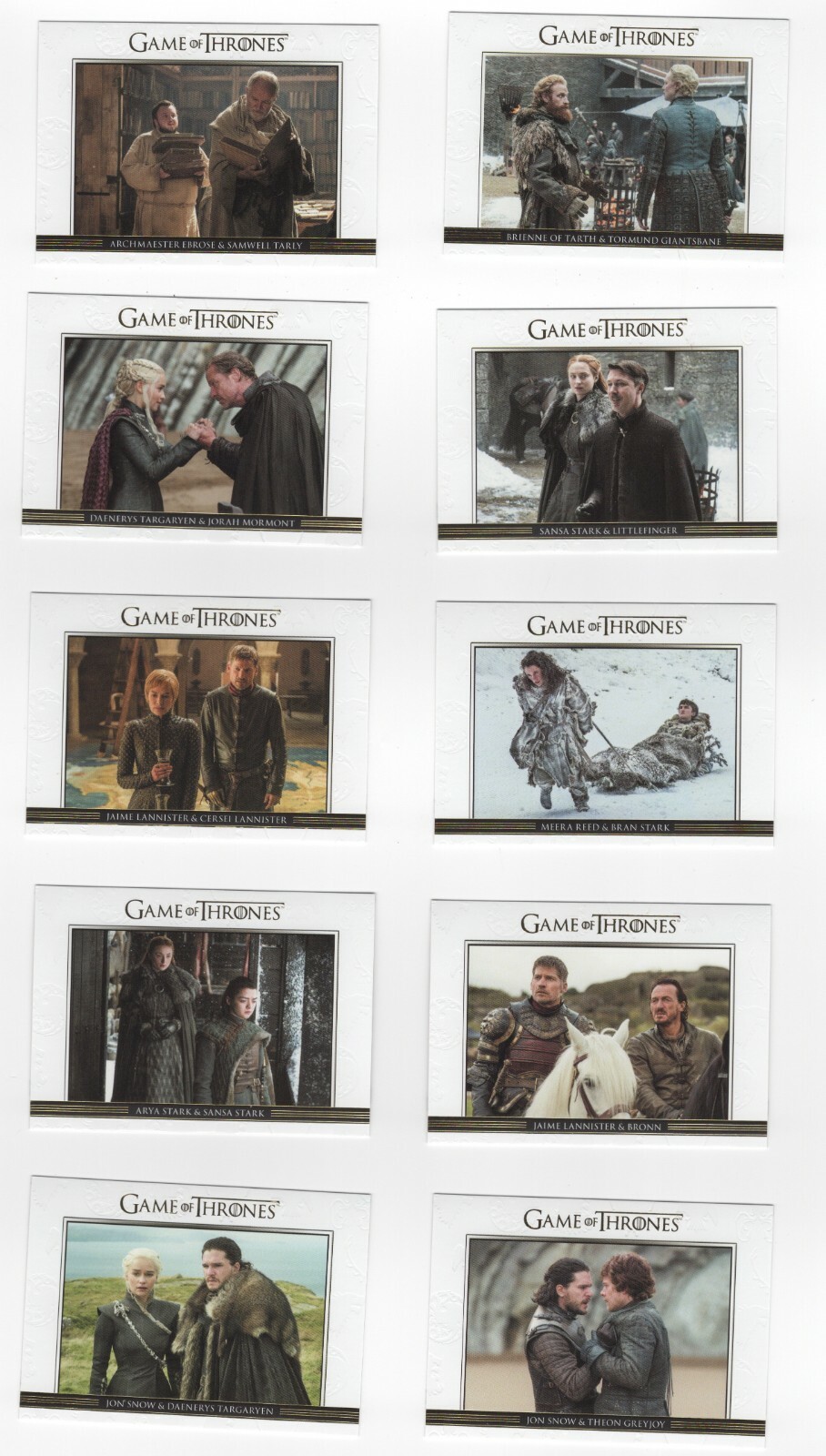 Relationships Gold Foil 10 Card Set GAME OF THRONES Season 7 DL41 to DL50 /225