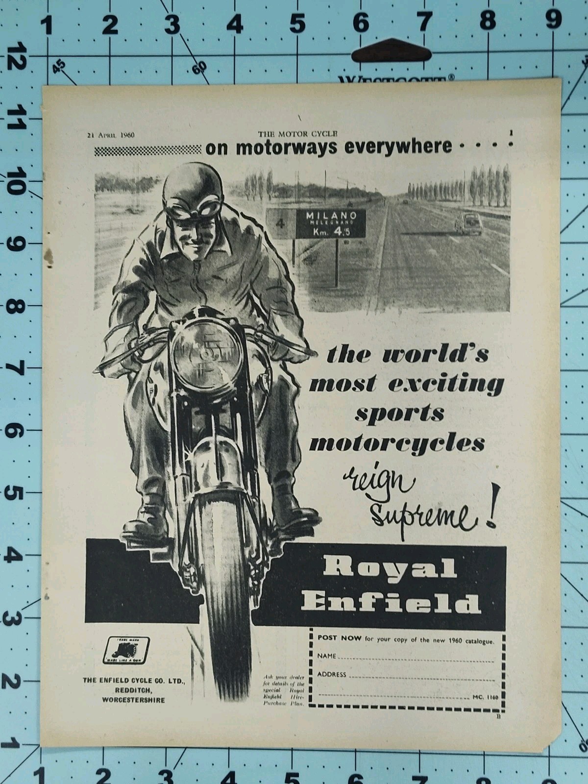 1960 Royal Enfield Reign Supreme Redditch Sports Motorcycle Original Print Ad