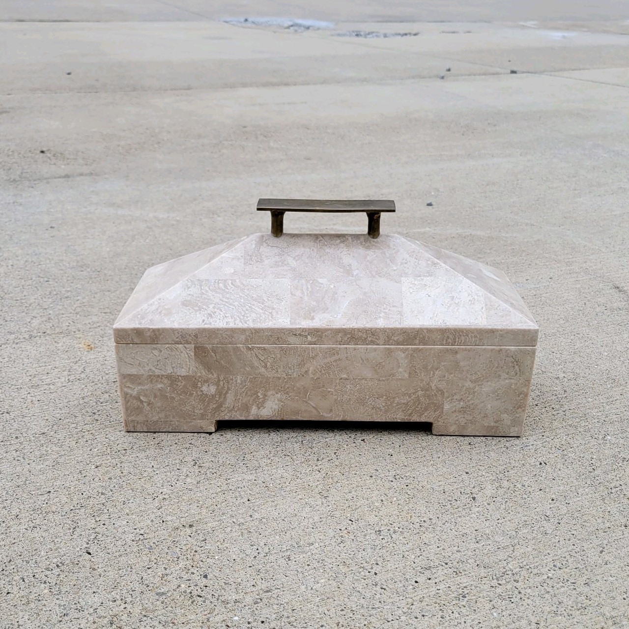 Maitland Smith Tessellated Stone Marble Box Brass Handle