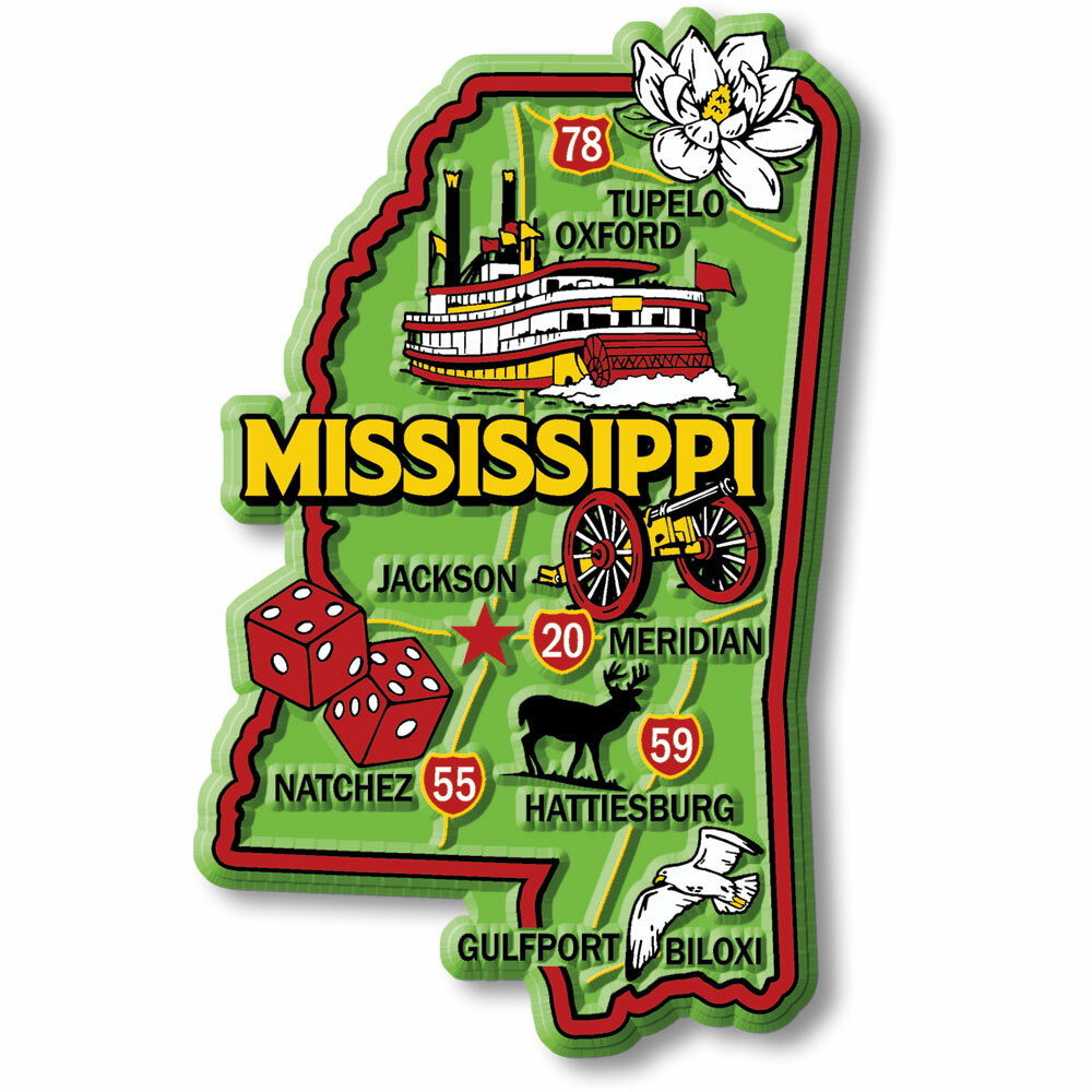 Mississippi Colorful State Magnet by Classic Magnets, 2.4″ x 3.7″