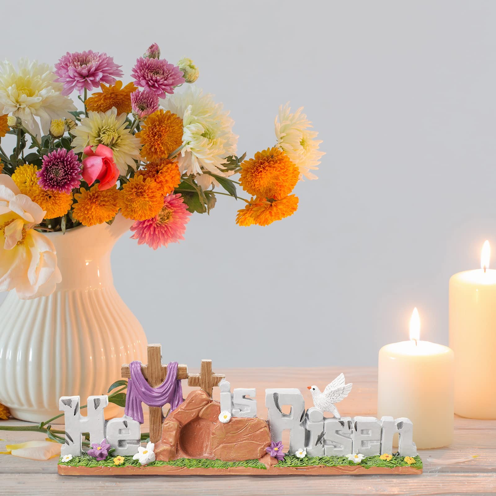 Christian Easter He Is Risen Resin Religious Spring Figurine Table Decoration