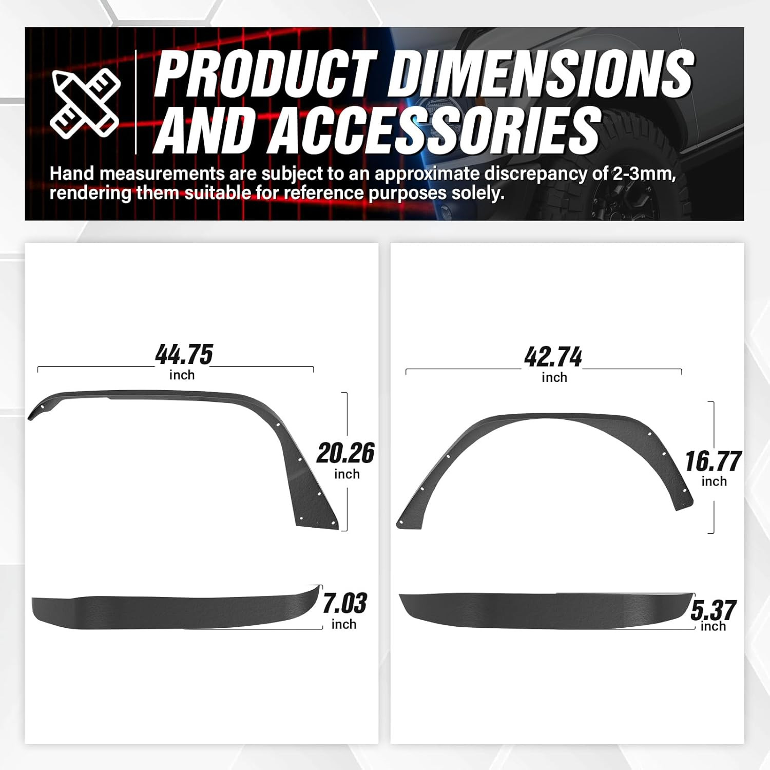 for JL JLU Flat Front & Rear Fender Flares Compatible with 2018 2019 2020 2021 2