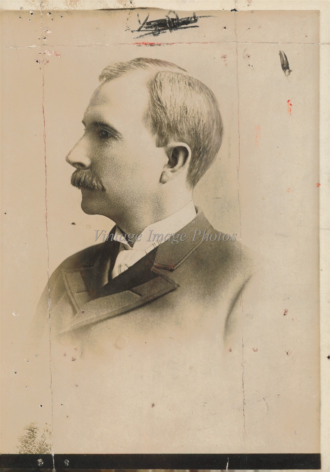 1922 American Press Assn Man Mustache Formal Attire Photo 5X7