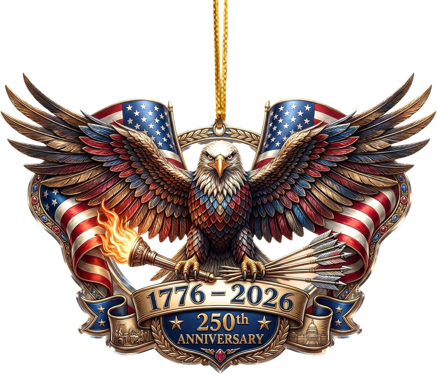 250Th Anniversary USA Ornament 1776–2026, Patriotic Eagle Decor, 4Th of July