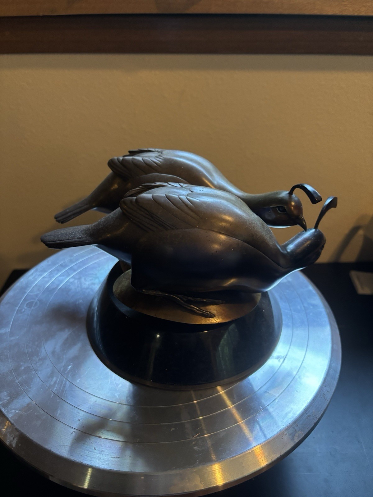 Holmes © 1990 Bronze-Tone Metal Partridge Figurine Sculpture on Black Base