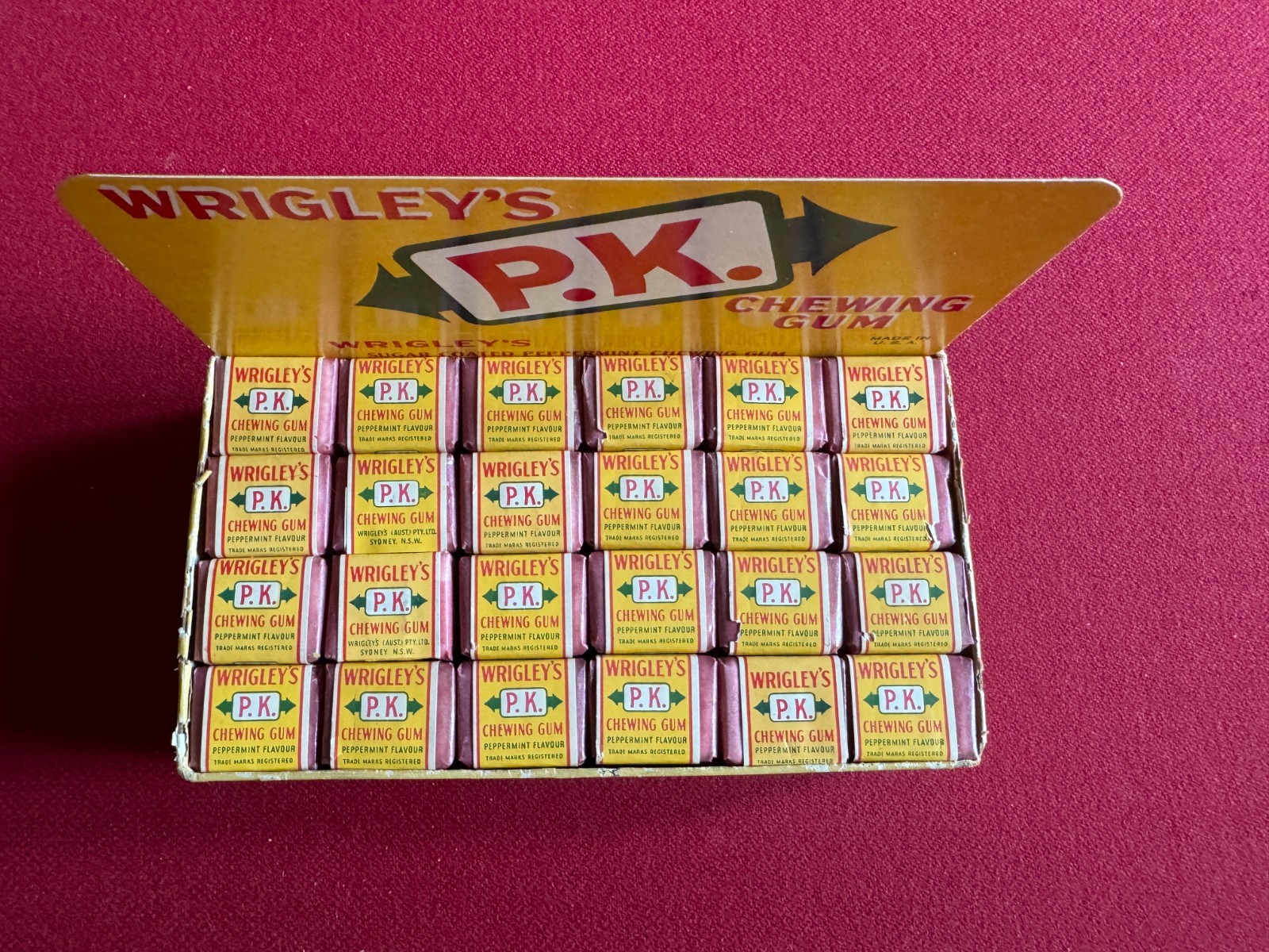 1938, Wrigley’s P.K. , “Un-Opened” Pellet Gum Box (RARE) Vintage (72 Pieces)