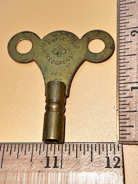 Vintage Popular Progress Brass Clock Winding Key No. 15 Made in England