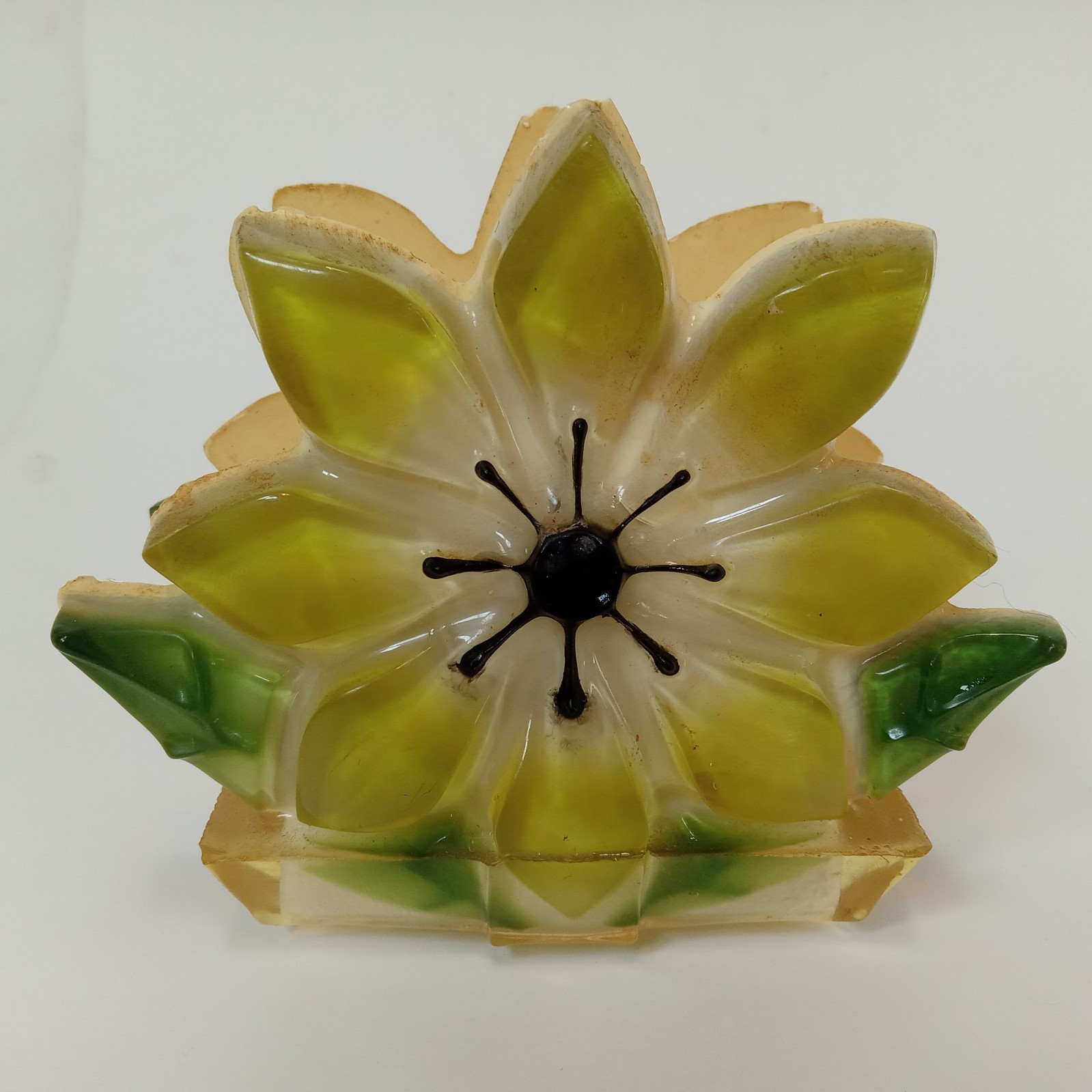 Lucite Acrylic Sunflower Daisy Napkin Letter Holder Retro MCM Wondermold Vintage