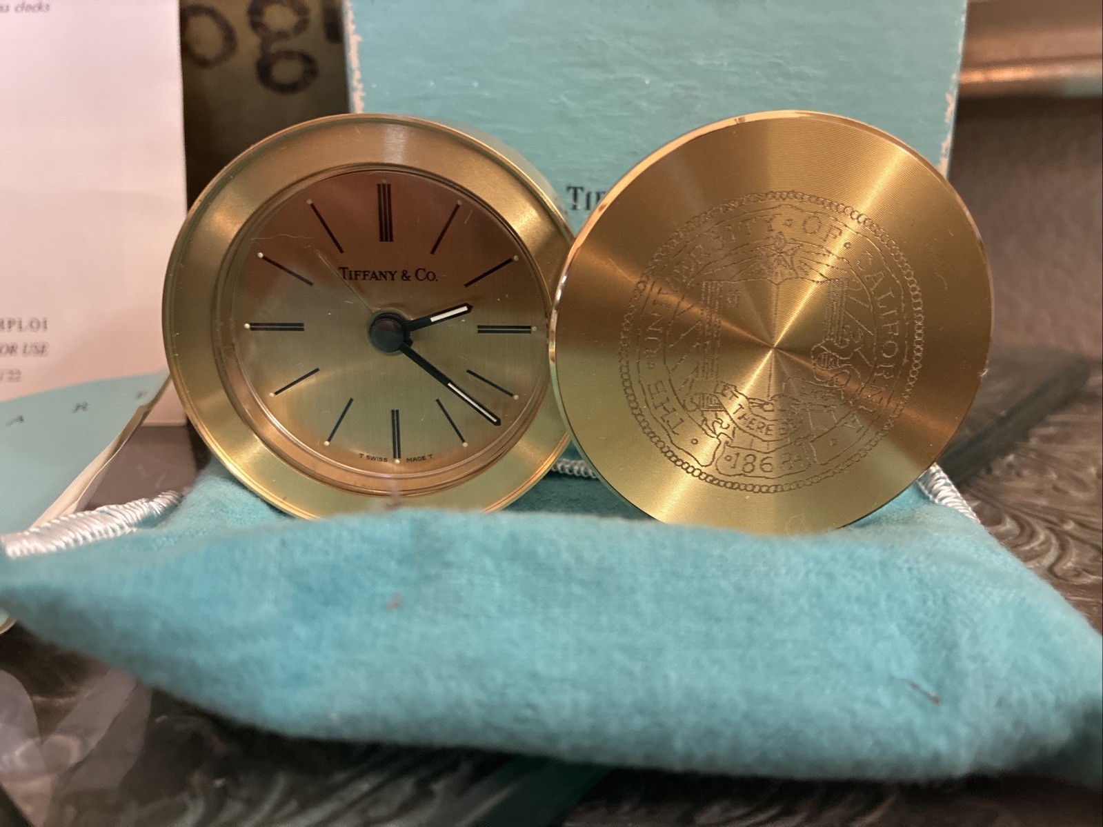 Tiffany & Co. Solid Brass Travel Swivel Clock – University of California + Box