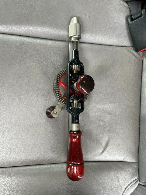 Vintage Millers Falls Egg Beater Style Hand Drill w/ Exotic C Wood Handle