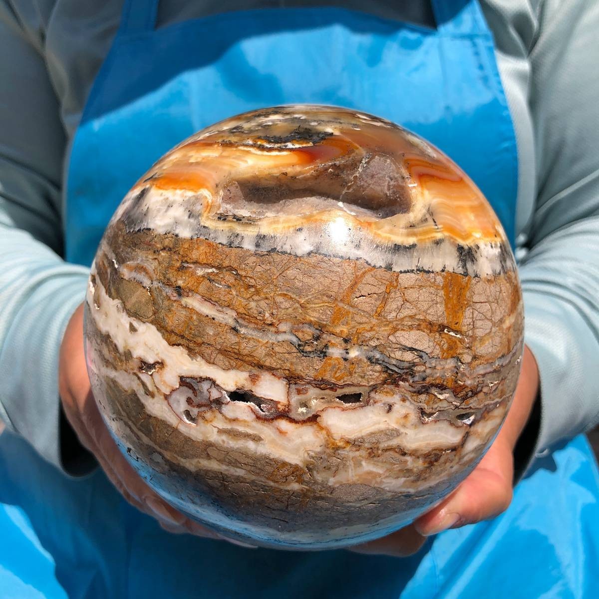 6.97LB Natural Striped Agate Crystal Ball Quartz Crystal Reiki Healing 4815