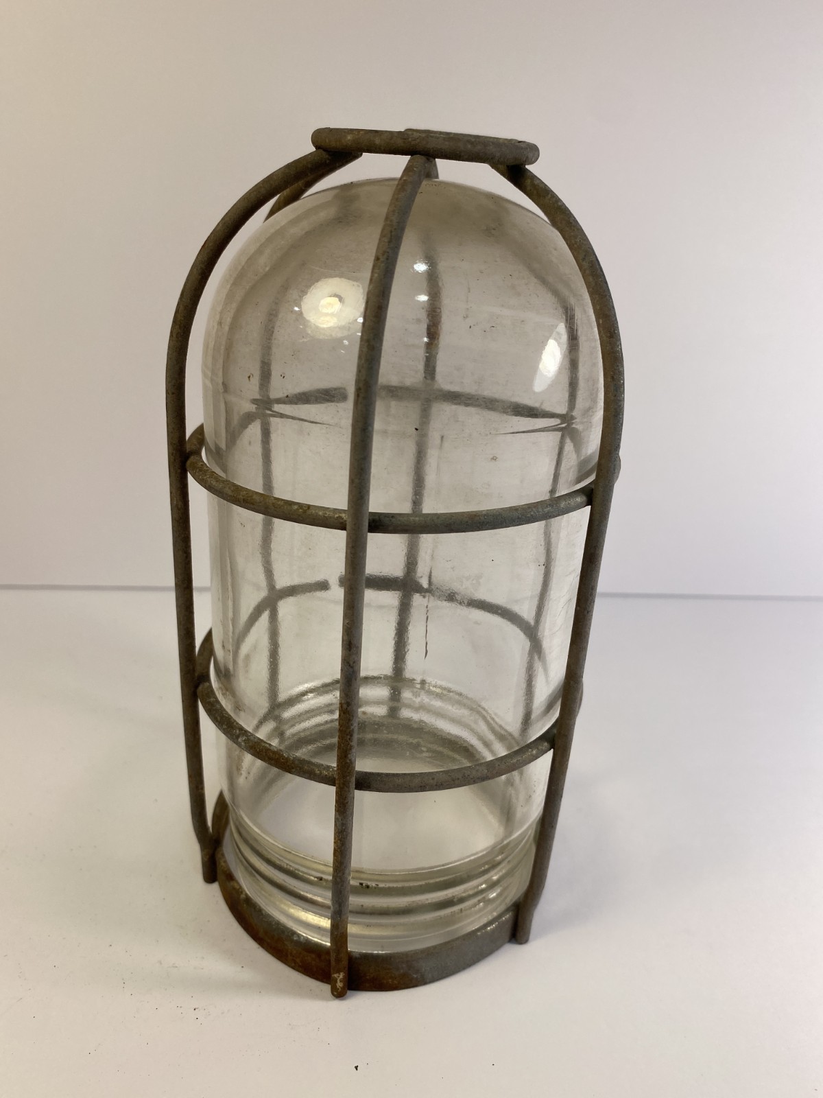 Vintage Explosion Proof Light Cage w/ Glass Globe Unique 7 1/2” Tall