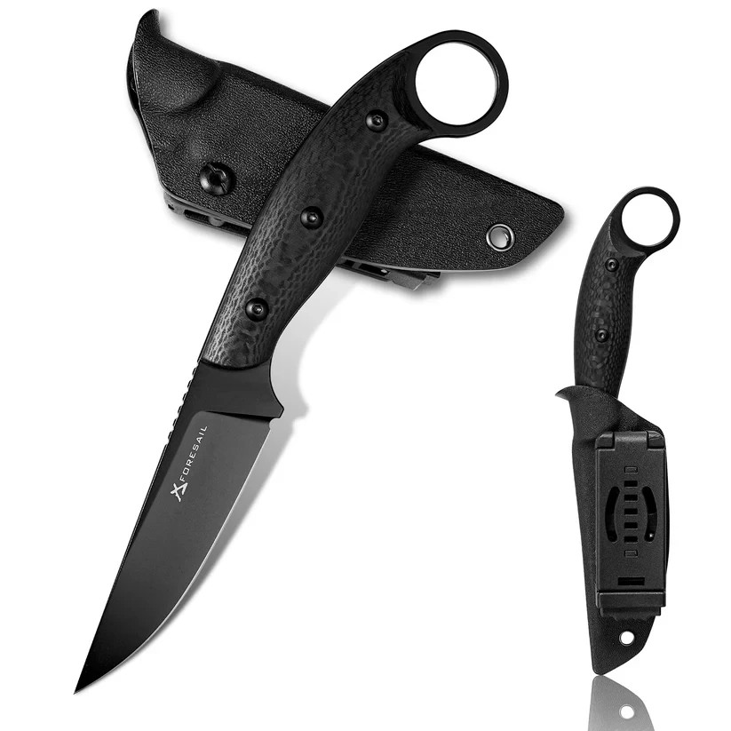 FORESAIL Coated Blade Knife, 3.46in AUS-10 Steel Blade & Carbonfiber Handle