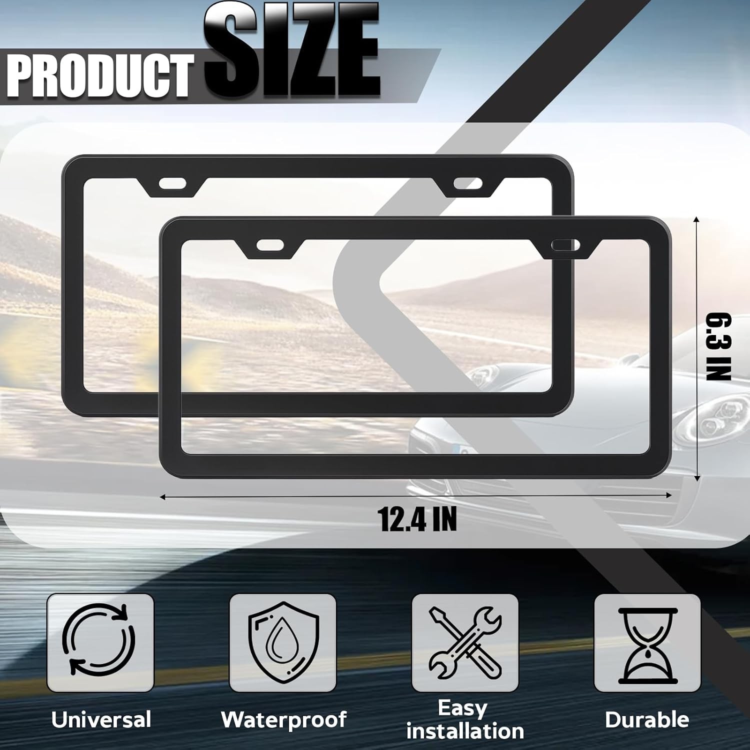 2-Pack License Plate Frame Holder, Black Aluminum Slim Fit for Cars/Trucks