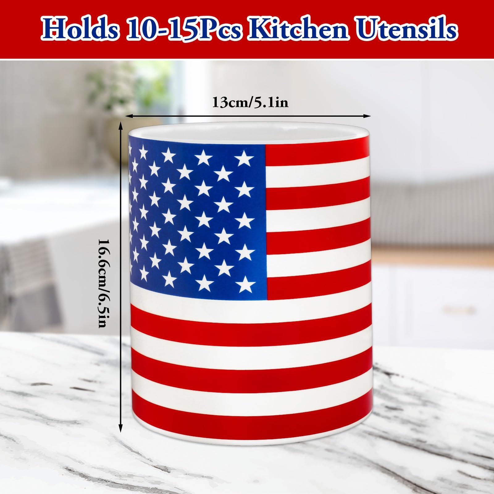 Whaline Patriotic Ceramic Utensil Holder 4th of July red, white, blue
