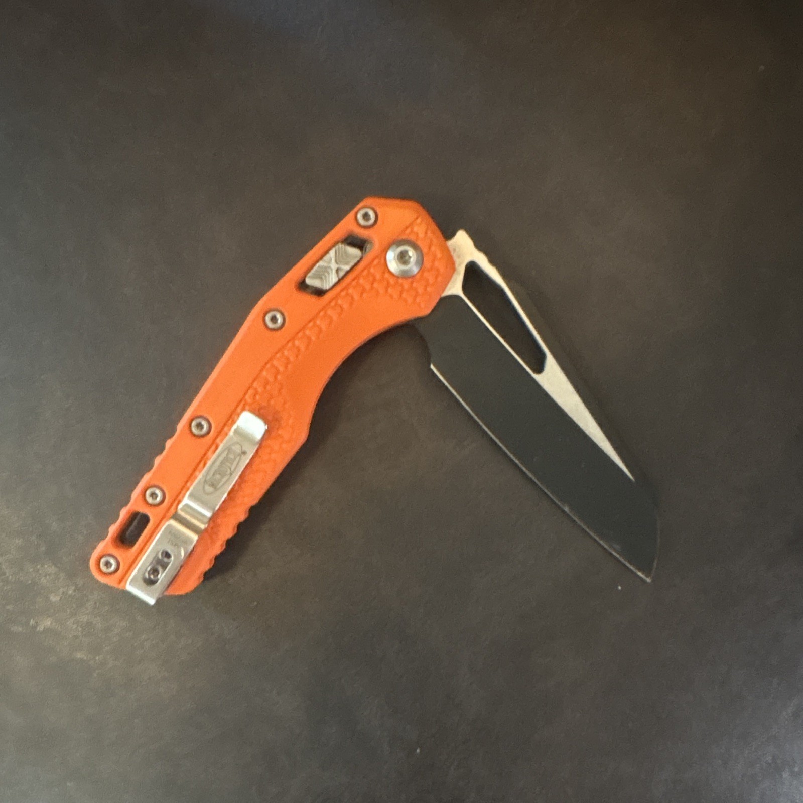 Microtec Pocketknife Orange Polymer Handle Black Plain