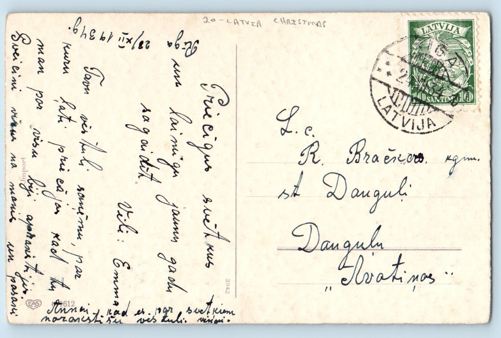 Latvia Postcard Christmas Pinecone View c1910’s Posted Antique