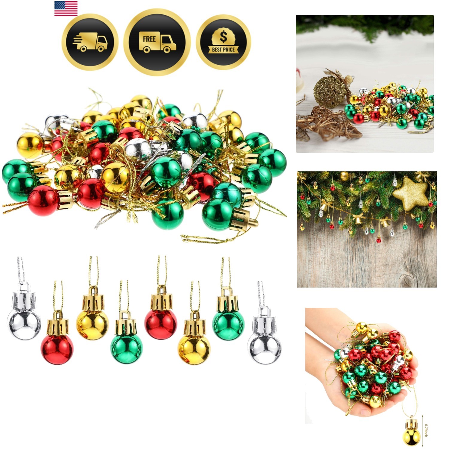 96 Pcs Christmas Mini Balls Ornaments Miniature Xmas Tree Ornaments Multicolo…