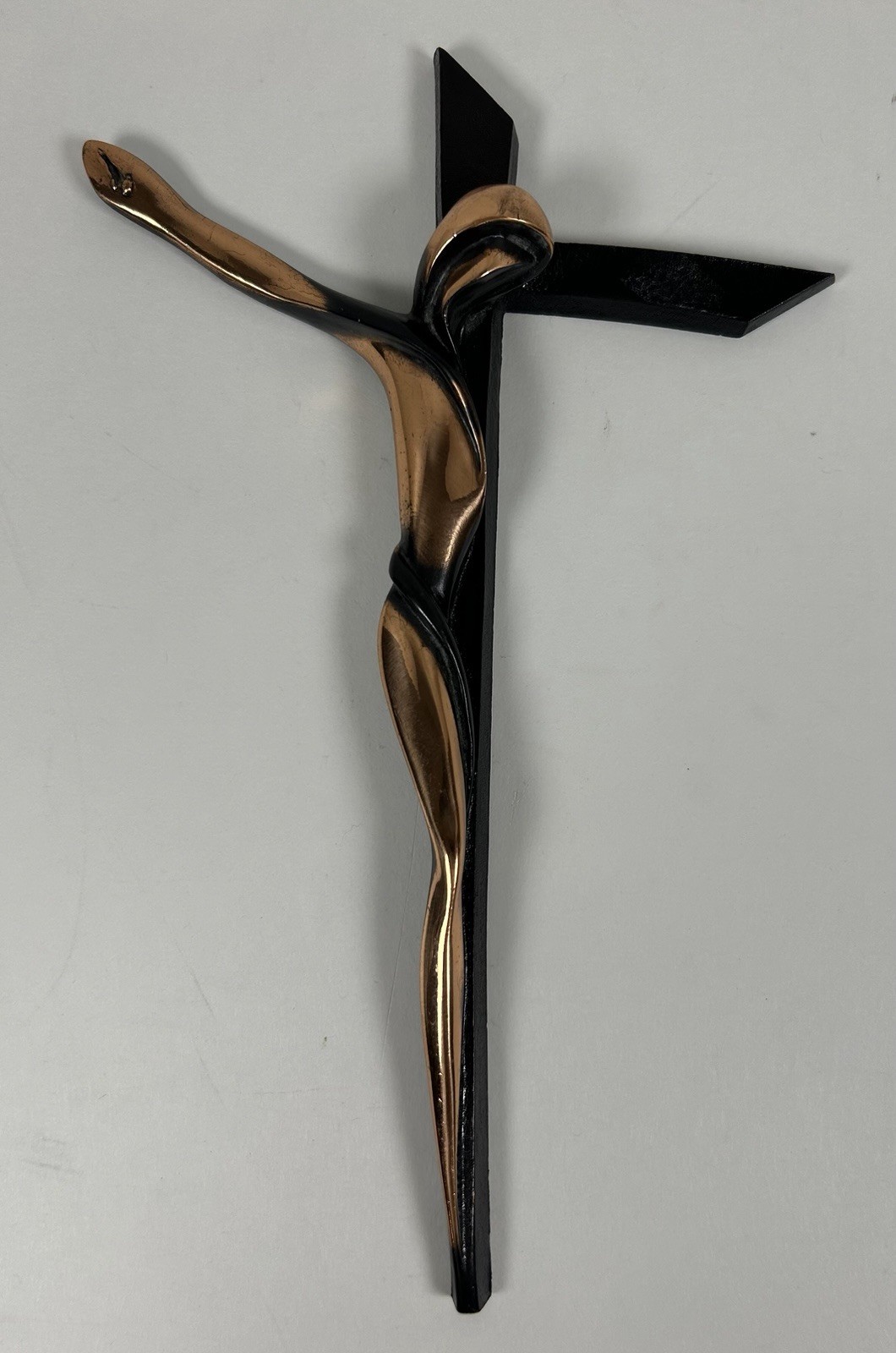 Modern Style Wall Hanging Cross Crucifix Pewter Copper 9.5″ Artsy