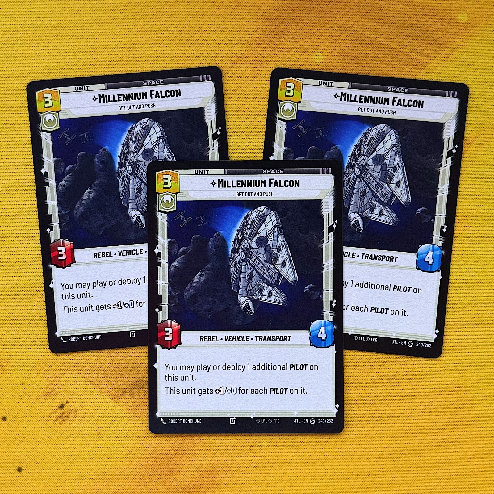 3x Millennium Falcon Get Out and Push JTL Jump To Lightspeed PLAYSET SWU 249 S