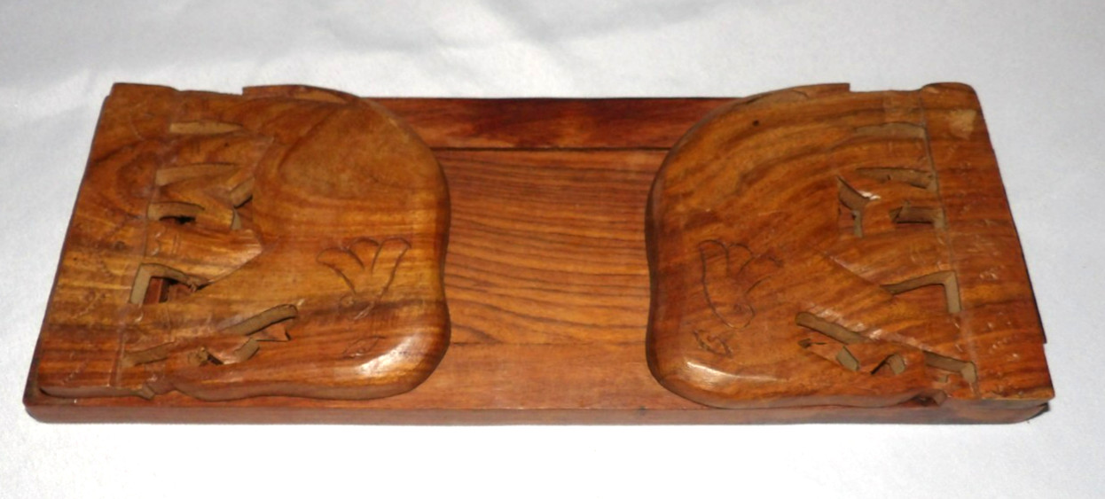 ARCHANA Crafts Handcrafted India ELEPHANT Carved Wood BOOK ENDS Vintage