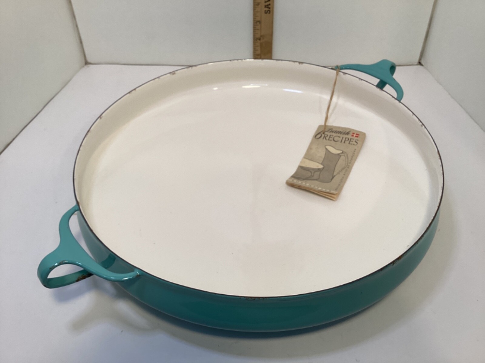 Dansk Kobenstyle Midcentury Turquoise Enamel 13.25” Paella Pan Serving Dish
