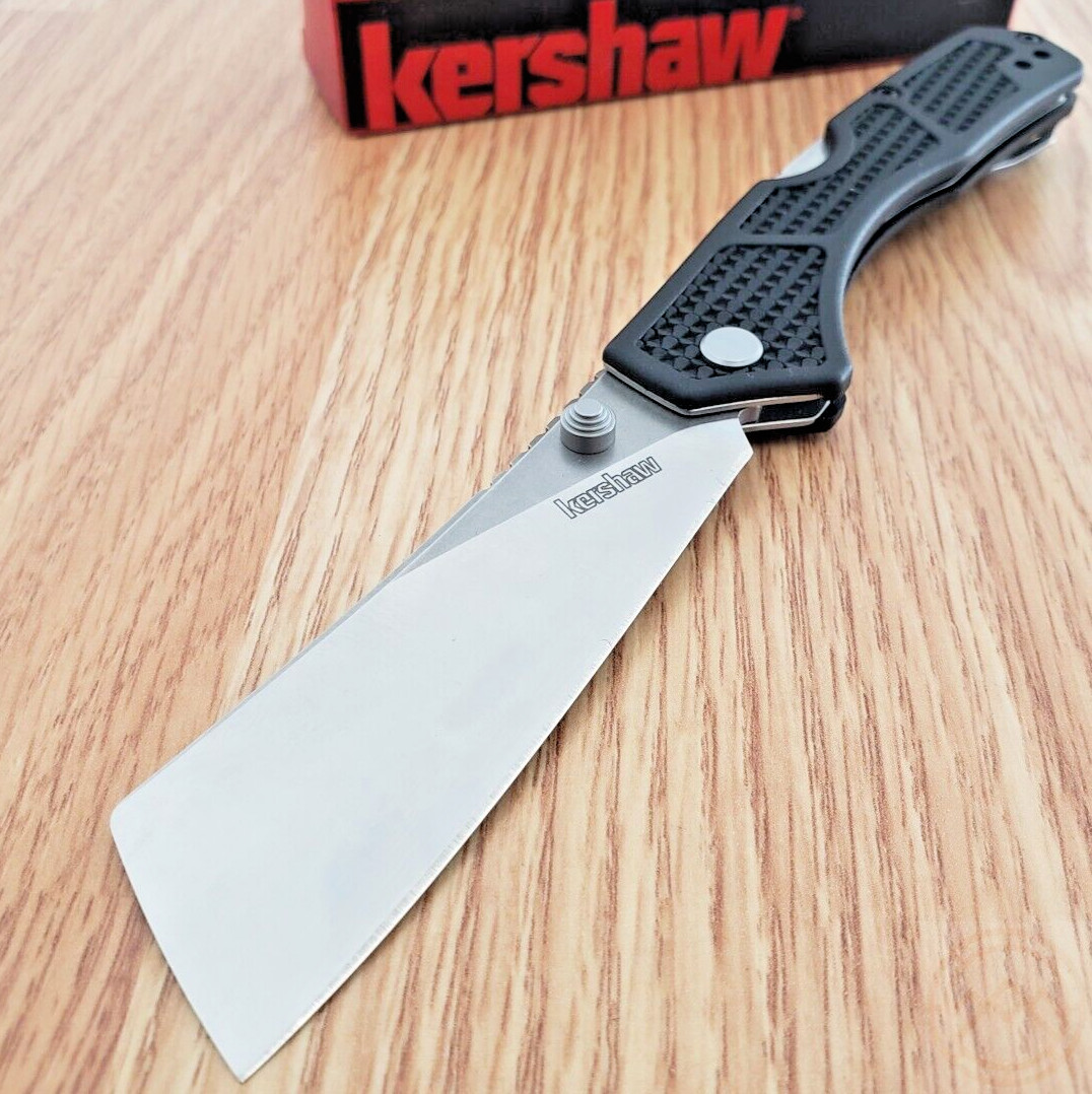 Kershaw Hatch Folding Knife 3.13″ D2 Tool Steel Cleaver Blade Black GFN Handle