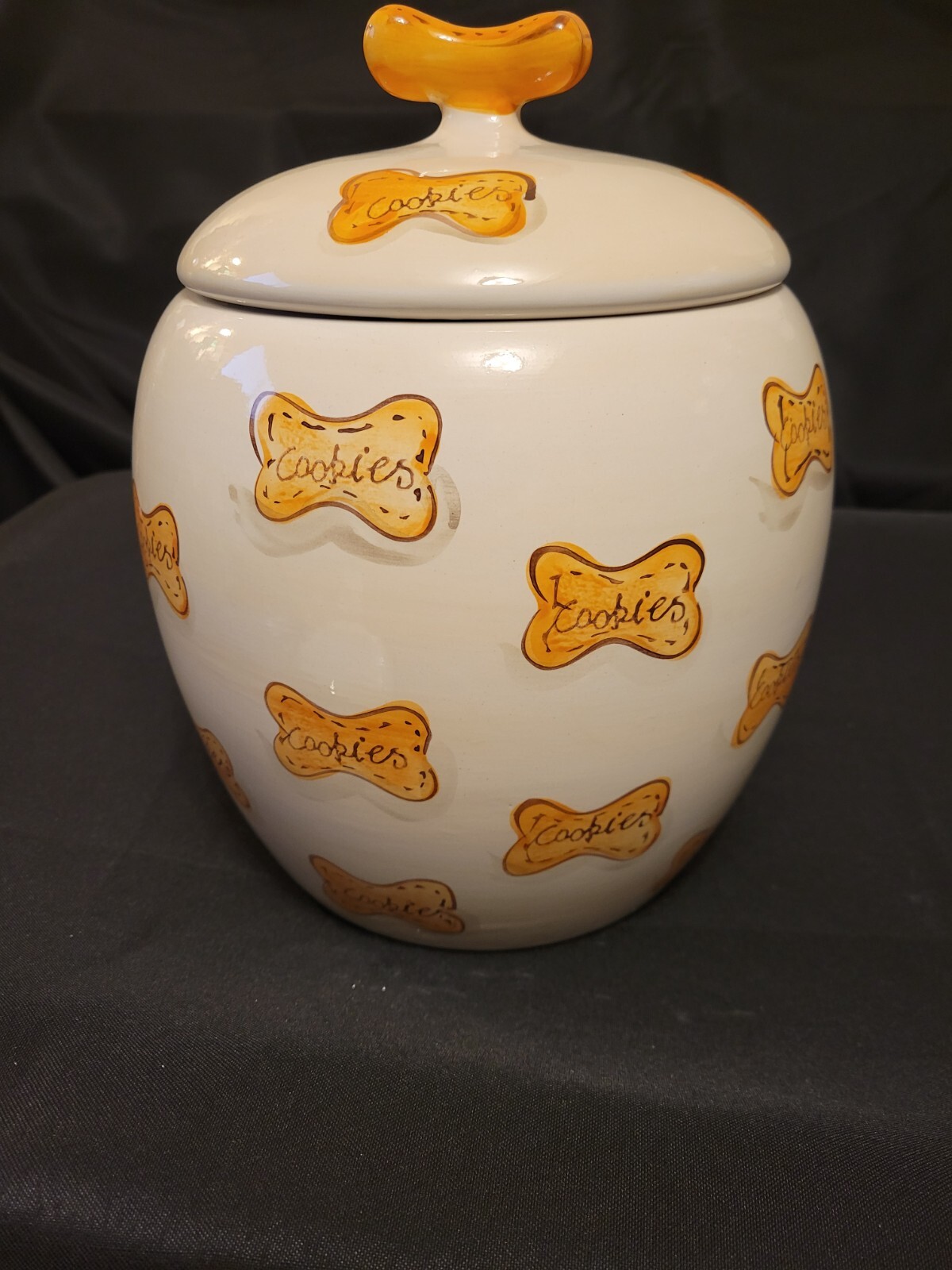 Vintage Treat Biscuits Cookie Jar Ceramic Paw Prints with Lid