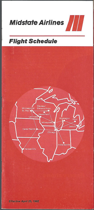 Midstate Airlines system timetable 4/25/82 [9032] Buy 4+ save 25%