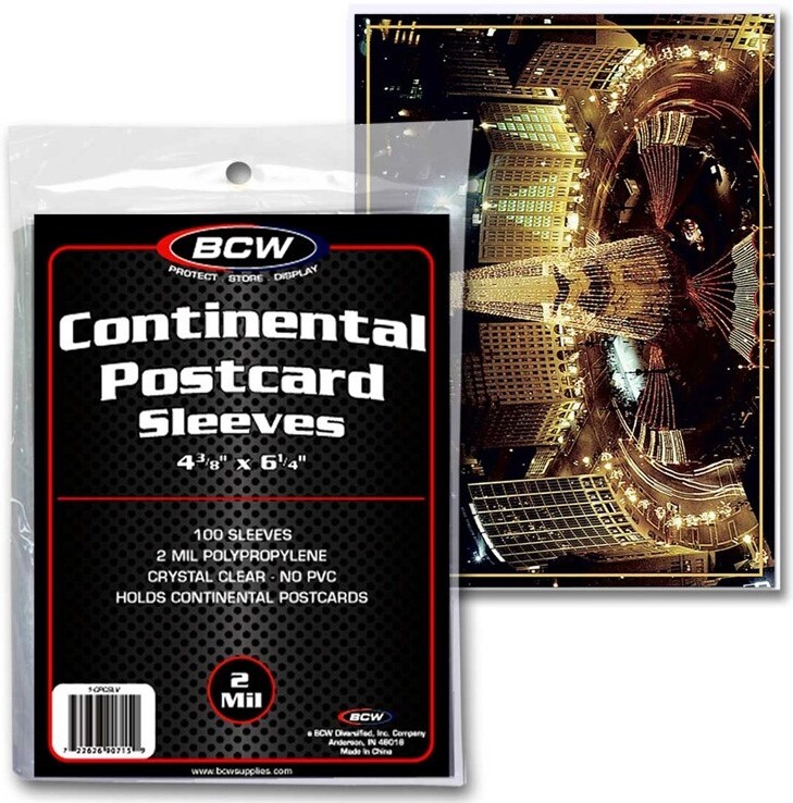 Continental Postcards Sleeves Ultra Thin 2 Mil 4 3/8 X 6 1/4 Pack of 100 BCW