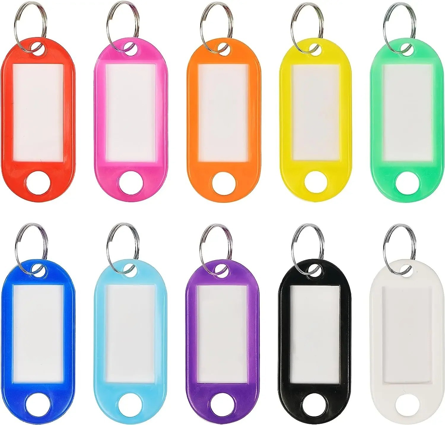 10/30/50 Plastic Key Tags Metal Ring Luggage Card Name Label Keychain Split Ring