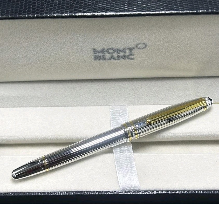 Montblanc Meister Stuck Ball Point Pen Silver Body + Golden Clip Black Ink