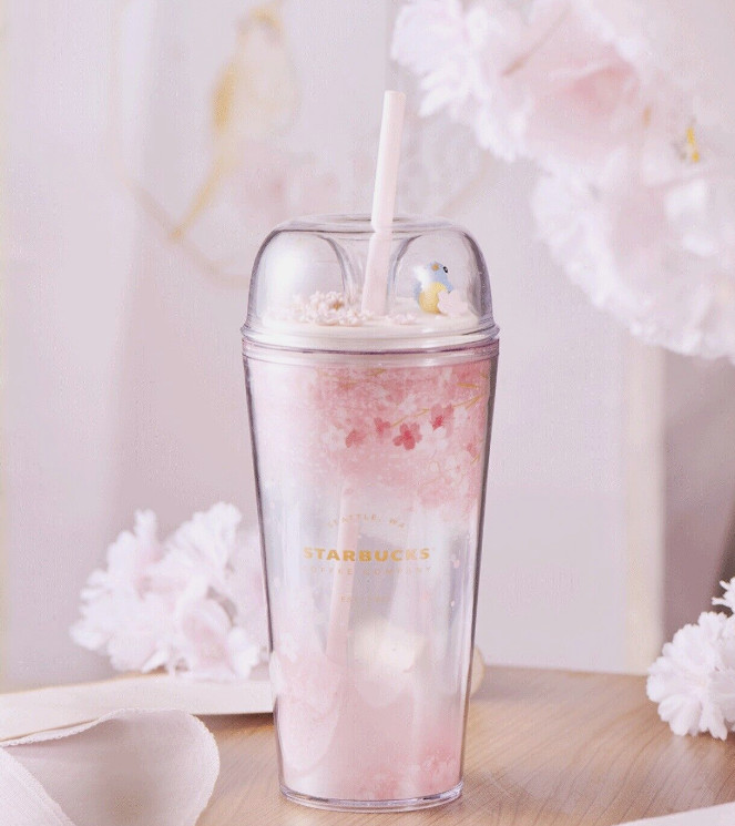 China Starbucks 2022 Spring China Pink Sakura Flying 16oz DW Plastic Cup Tumbler