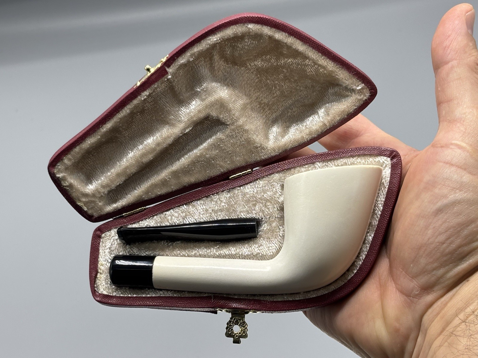 Army Stem Smooth Dublin Pipe New block Meerschaum Handmade Custom Case#190