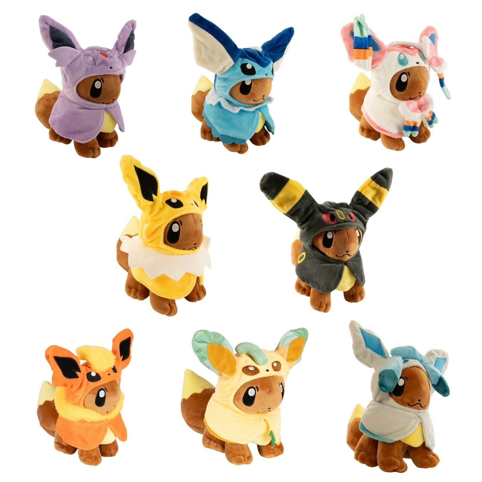 Pokemon Eevee Cosplay Poncho Plush Bundle 8pcs Eeveelution Plush Toys Set