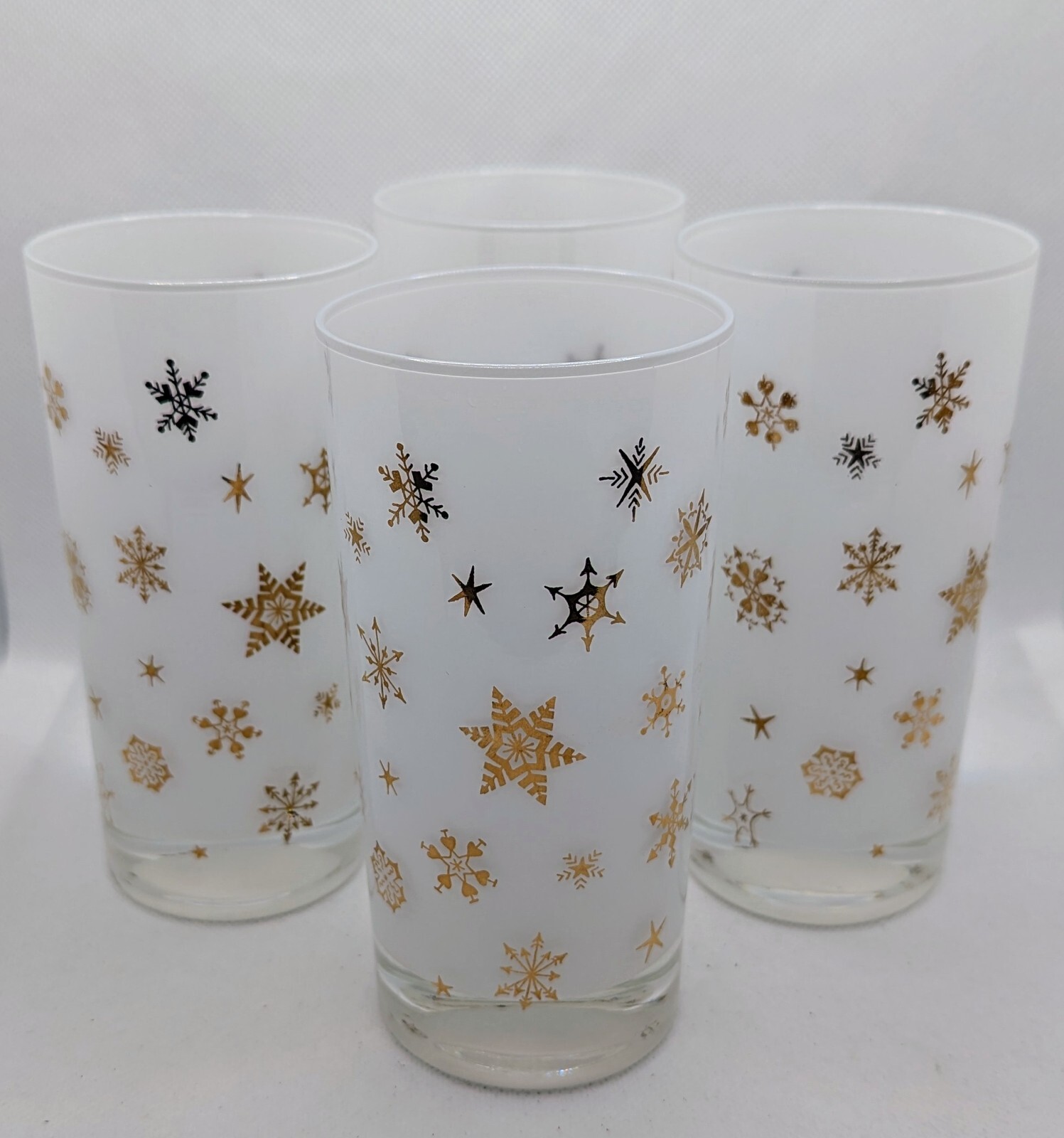 Federal Glass Co. Atomic Starburst Snowflake Glass Set Of 4 Vtg MCM Barware MINT