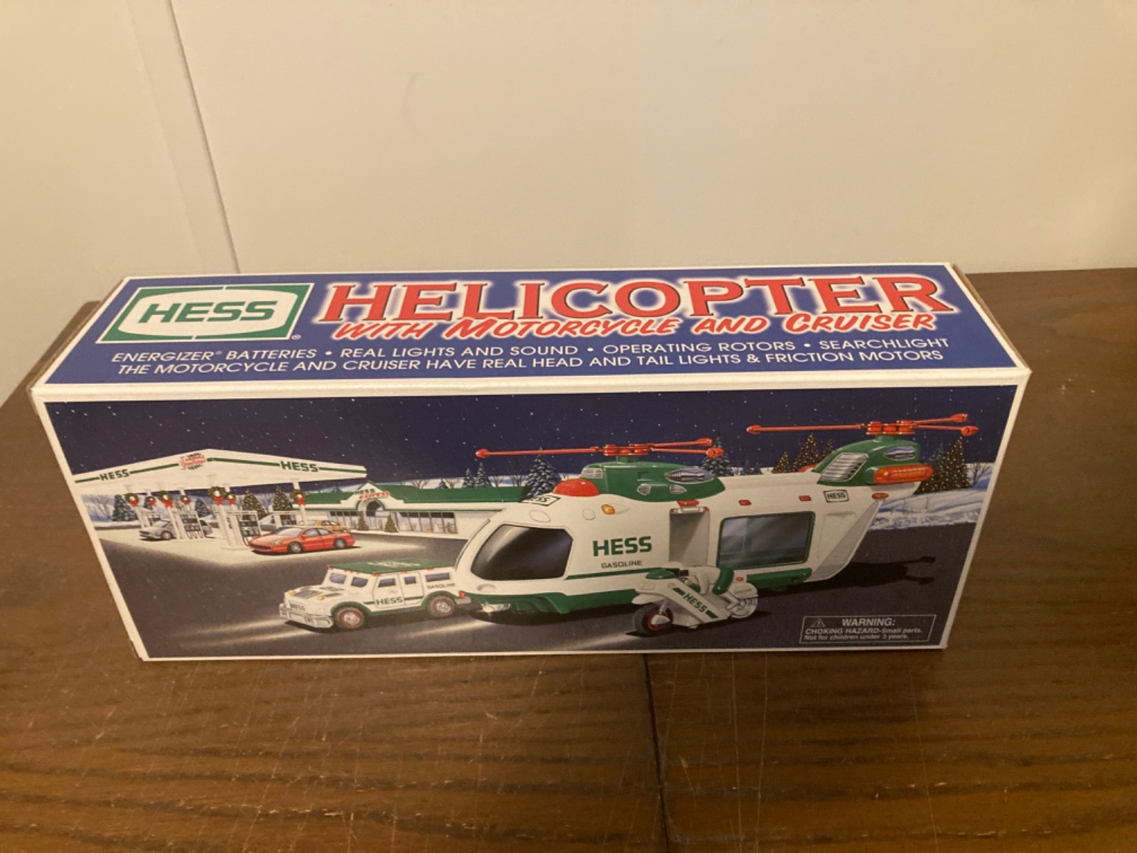 2001 HESS HELICOPTER WITH MOTORCYCLE AND CRUISER NIB