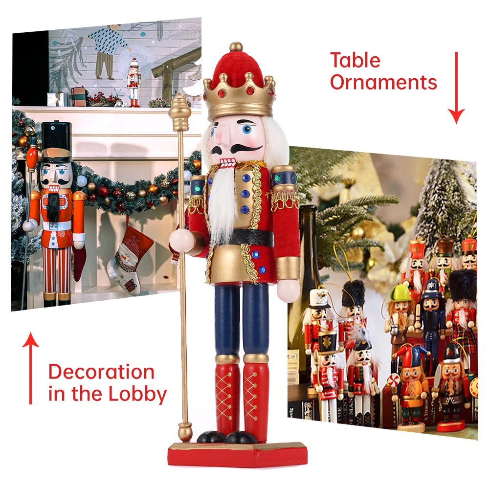 12in Wooden Nutcracker Soldier Christmas Decoration Vintage Decor Gift Red King