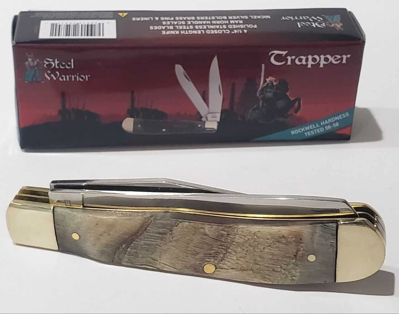 Frost Cutlery Steel Warrior Ram’s Horn 2 Blade Trapper Folding Pocket Knife EDC