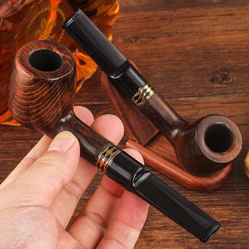 Classic Beech Wood Gold Ring Pipe Handmade Straight Type Solid Wood Pipes