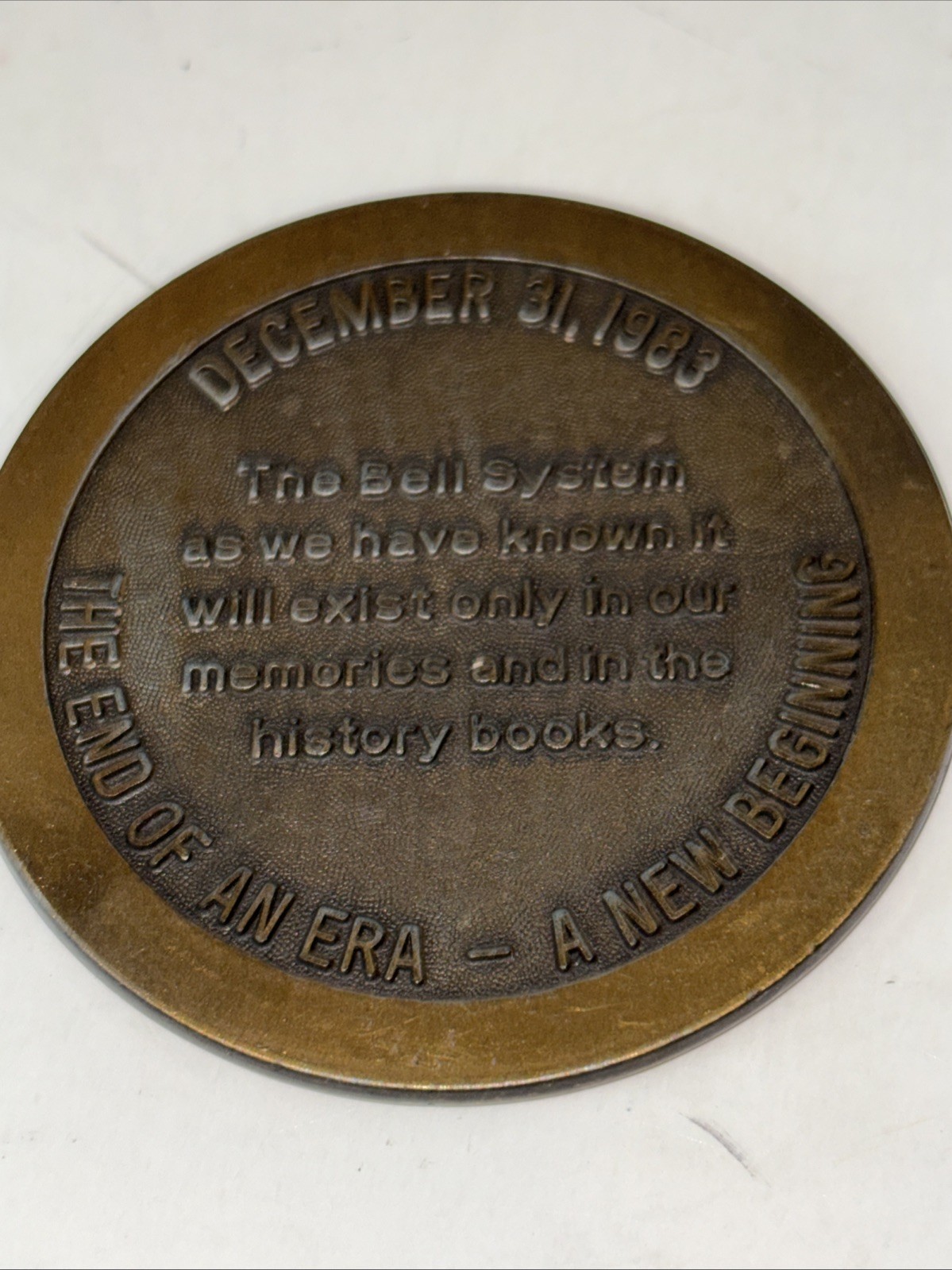 Bell Telephone System Medallion 1983 THE END OF AN ERA Ma Bell Bronze W/ Base