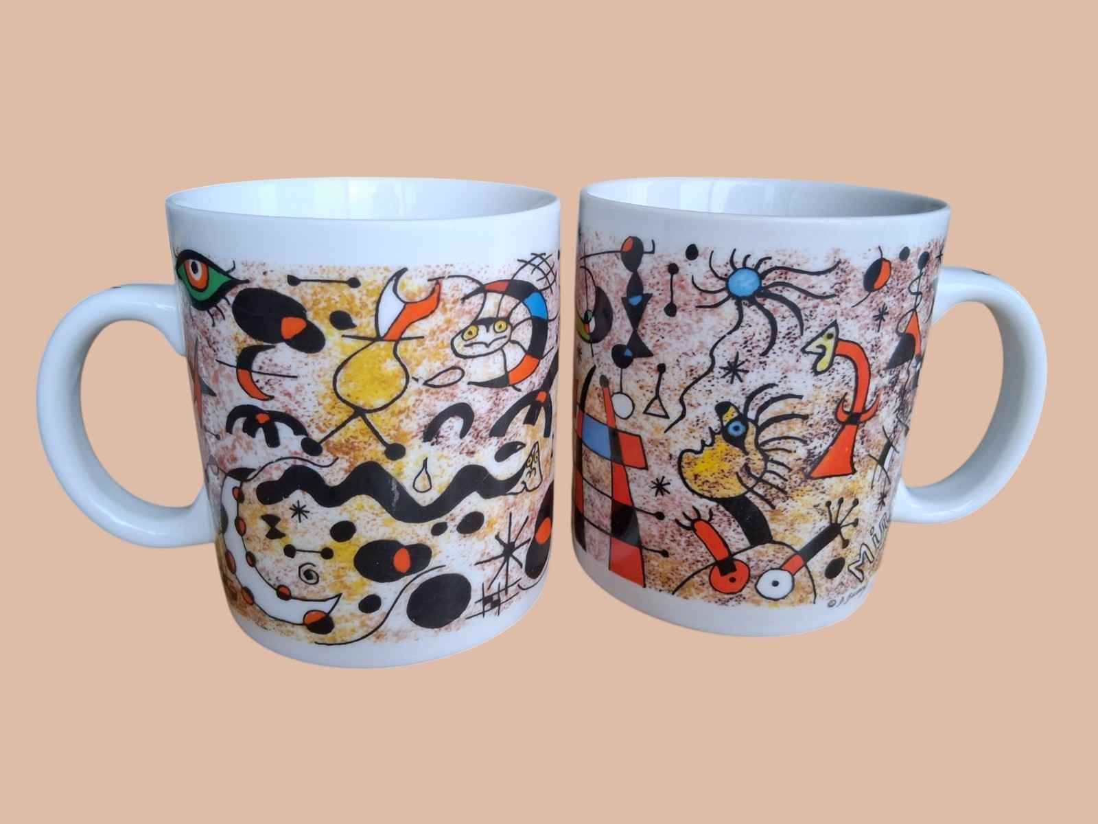 TWO Miro Abstract Art Chaleur Master Collection Mugs by Burrows 14oz EUC