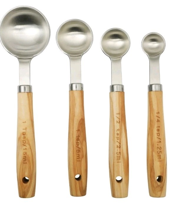 Pioneer Woman 4-Piece Stainless Steel Measuring Spoons with Olivewood Handles