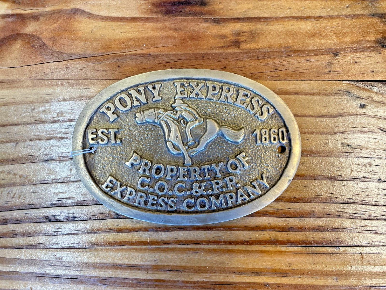 ‘Pony Express’ Rustic Solid Brass Wall Sign Plaque Decor