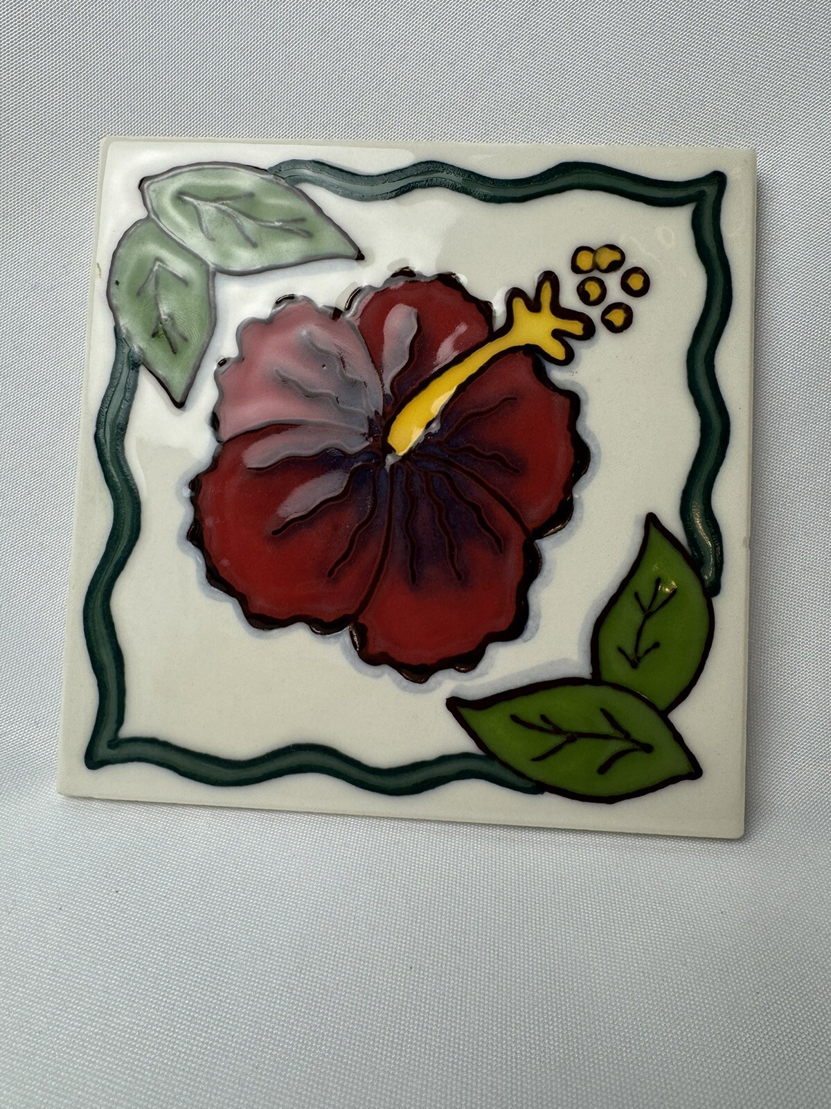 Banana Patch Studio Kauai Hawaii 6” Sq Flower Decor Hand Painted Tile Trivet
