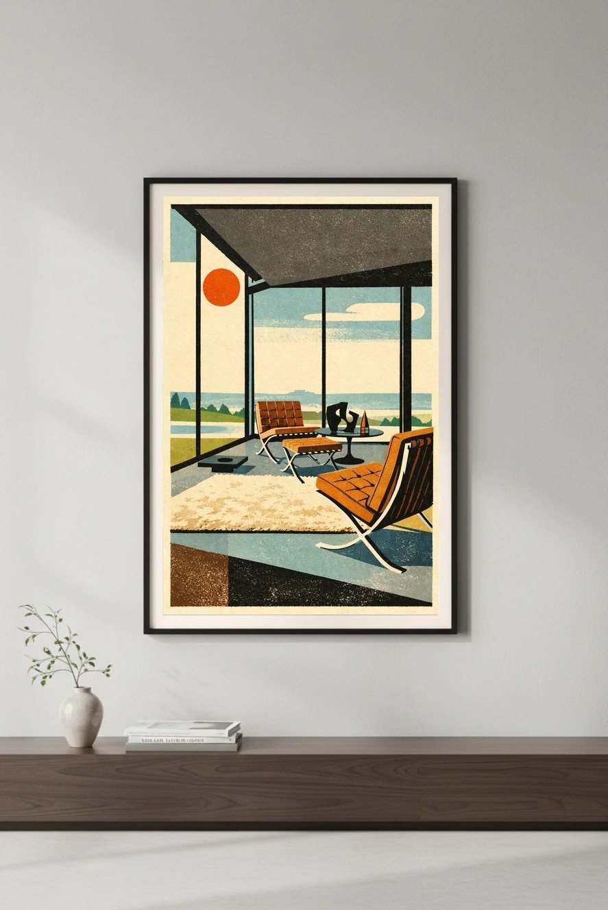 Mid-Century Modern Interior Design Poster – 16×24” 🛋️ New Art Print